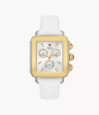 Deco Sport Gold-Tone White Silicone Watch