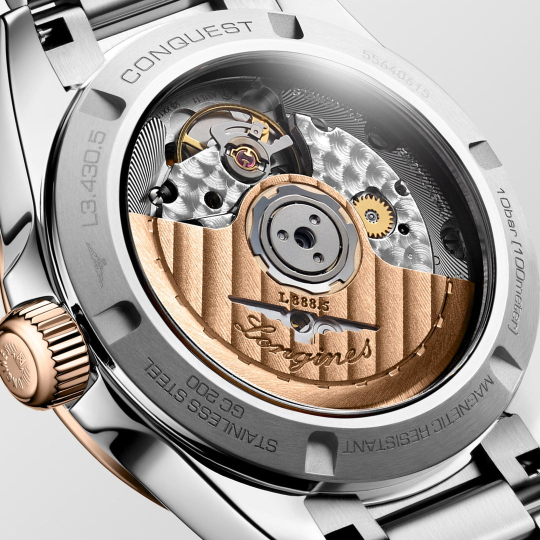 Conquest Automatic Watch, Ø 34.00 Mm, Stainless Steel And 18 Karat Pink Gold Cap 200.