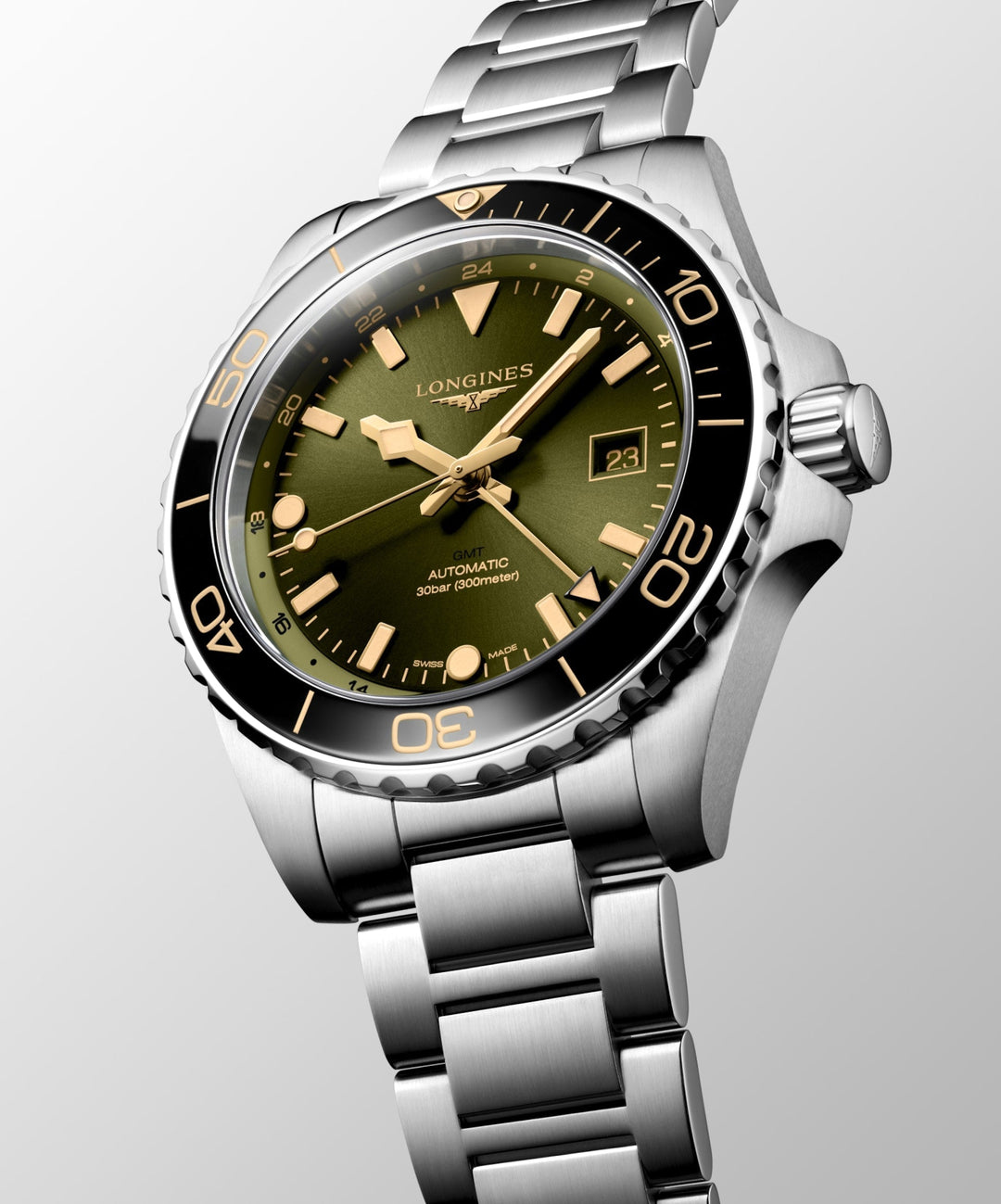 Hydroconquest Gmt Automatic Watch, Ø 43.00 Mm, Stainless Steel And Ceramic Bezel.
