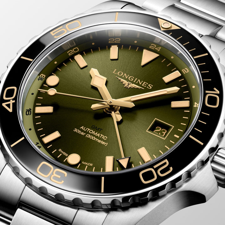 Hydroconquest Gmt Automatic Watch, Ø 43.00 Mm, Stainless Steel And Ceramic Bezel.