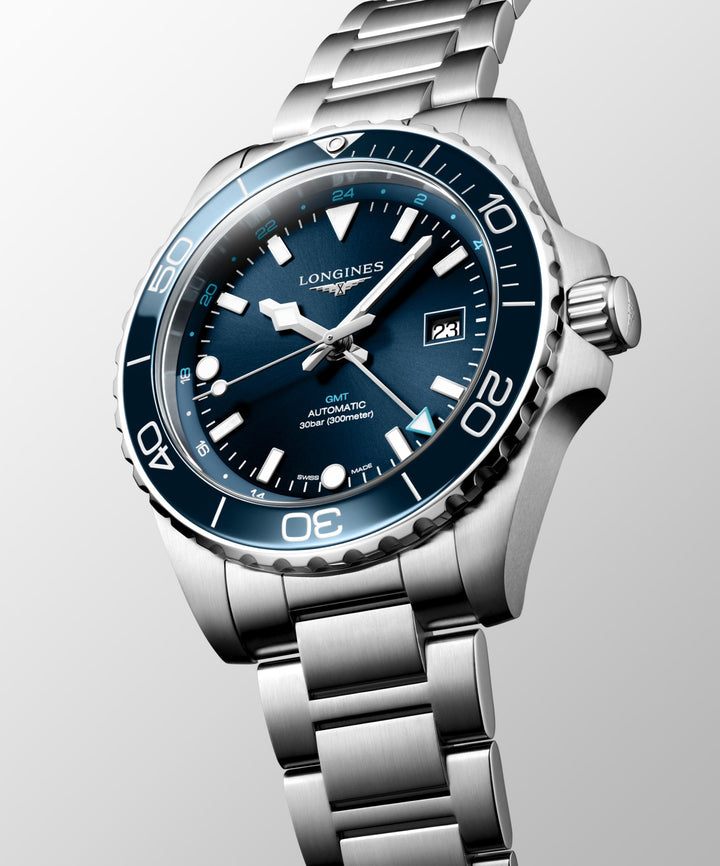 Hydroconquest Gmt Automatic Watch, Ø 43.00 Mm, Stainless Steel And Ceramic Bezel.
