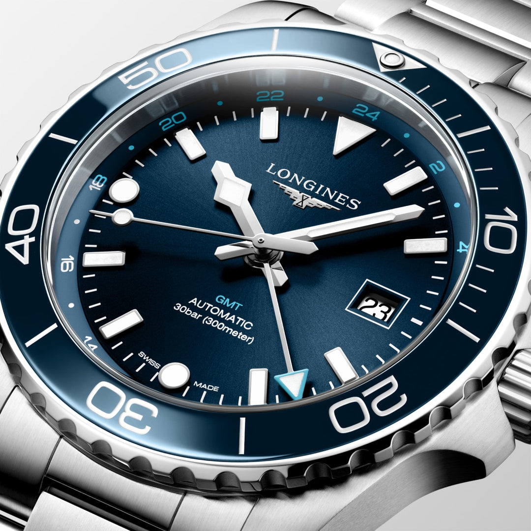 Hydroconquest Gmt Automatic Watch, Ø 43.00 Mm, Stainless Steel And Ceramic Bezel.