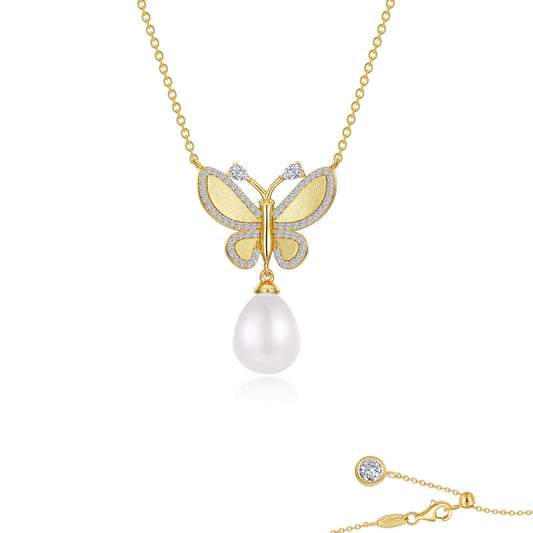 statement butterfly with cultured freshwater pearl necklace