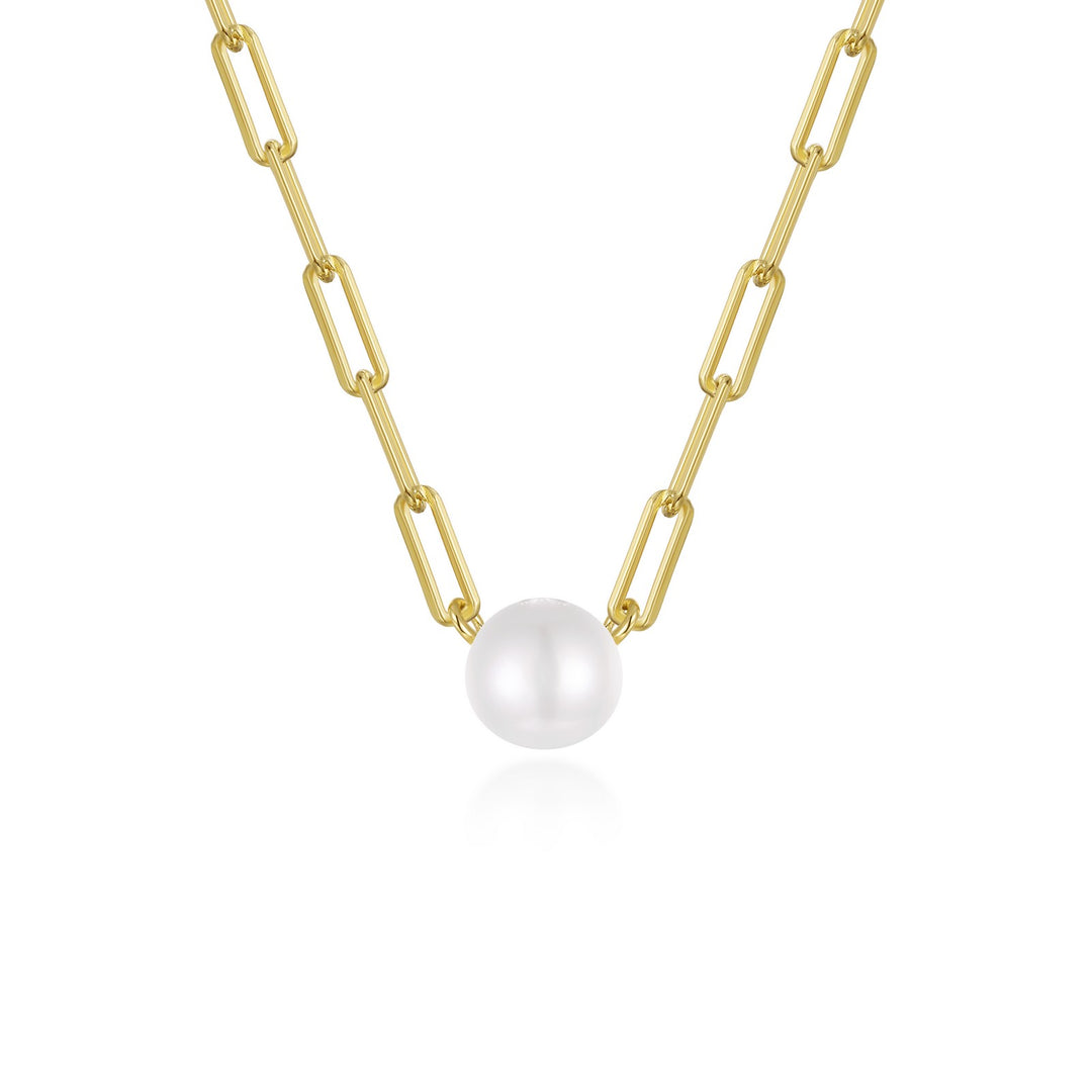 Paperclip Necklace with Cultured Freshwater Pearl