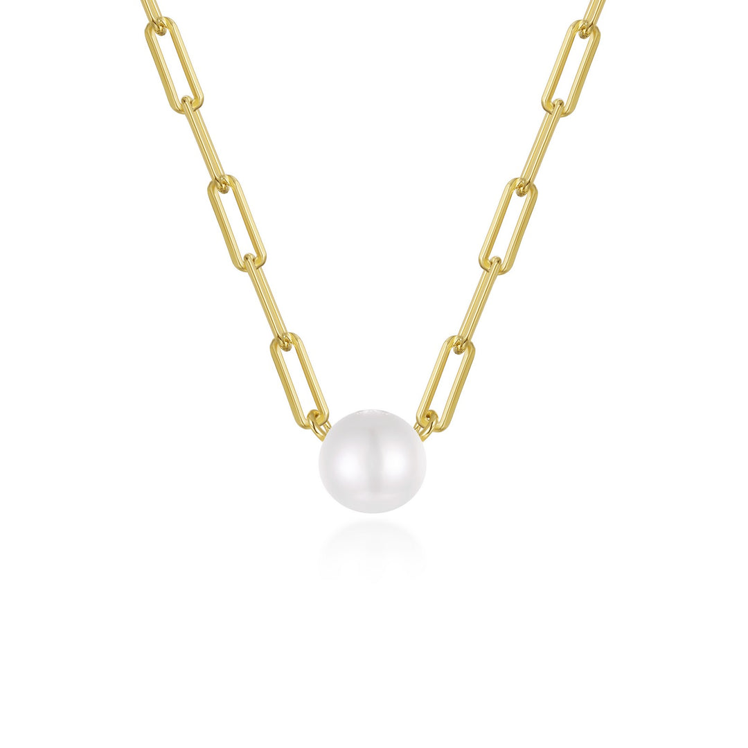 paperclip necklace with cultured freshwater pearl