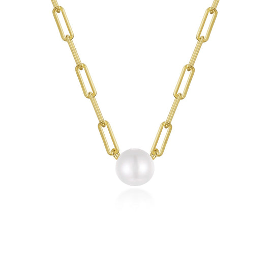 paperclip necklace with cultured freshwater pearl