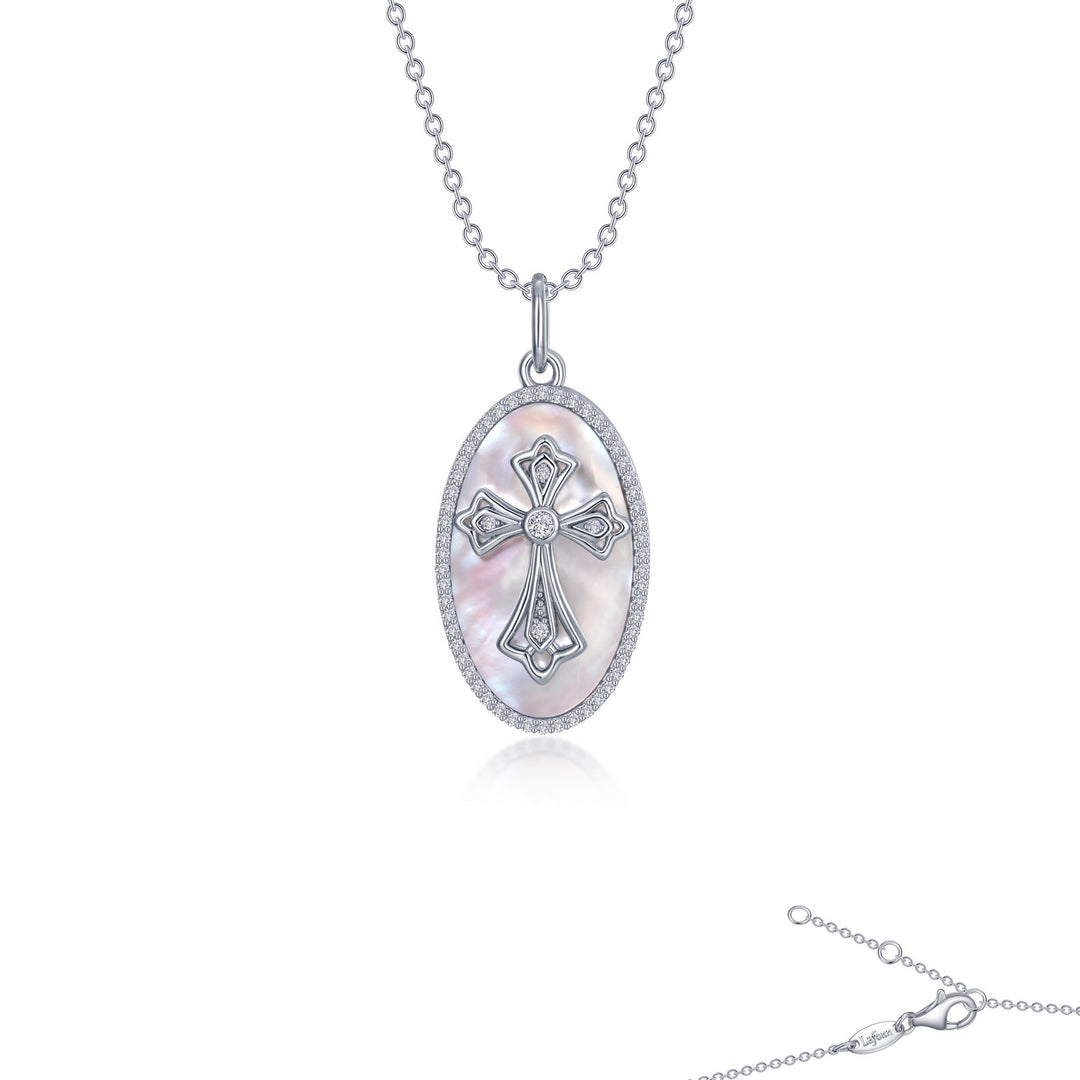 Cross on Mother of Pearl Disc Necklace