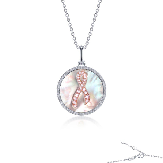mother of pearl pink ribbon necklace