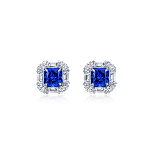 fancy lab grown sapphire halo stud earrings 1