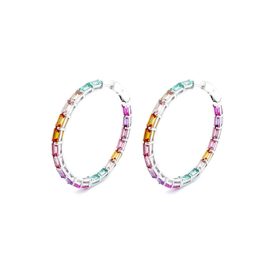 45 mm fancy lab grown sapphire hoop earrings 1