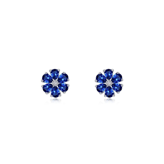 fancy lab grown sapphire flower stud earrings