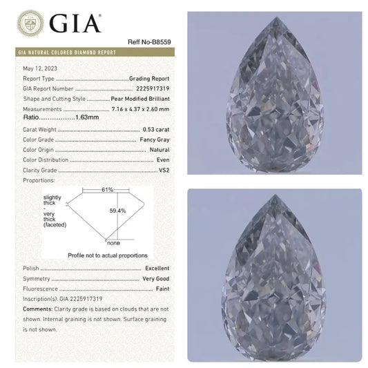 0.53ct Pear Natural Diamond (Colour Fancy Gray, Clarity VS2, GIA Certified)