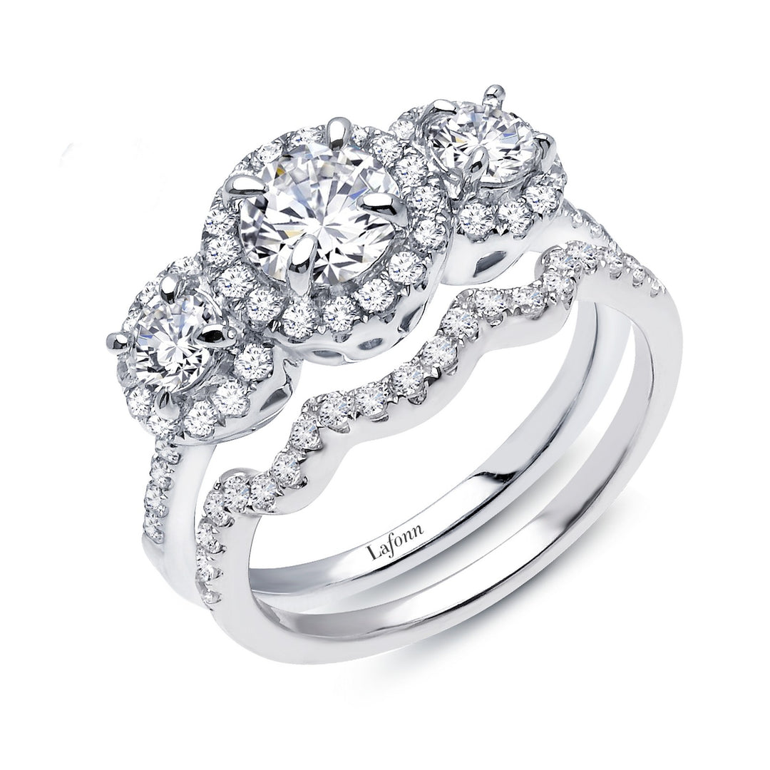 Three-Stone Halo Wedding Set