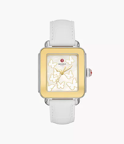 Deco Sport Gold-Tone White Leather Watch