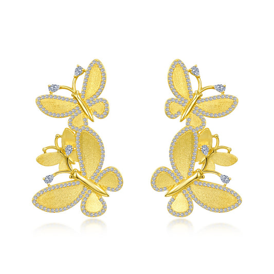 butterfly cluster drop earrings