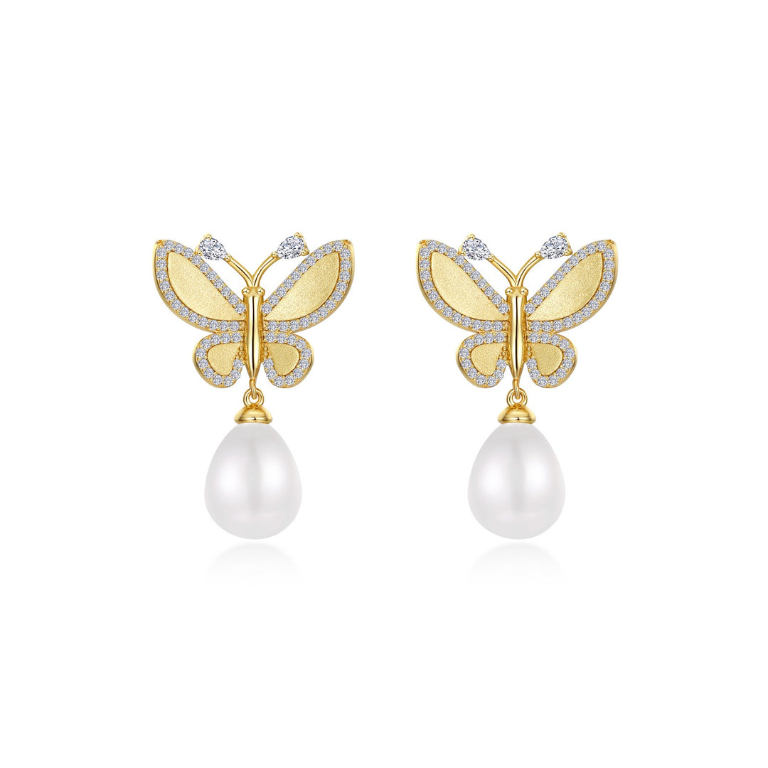 Statement Butterfly with Cultured Freshwater Pearl Drop Earrings