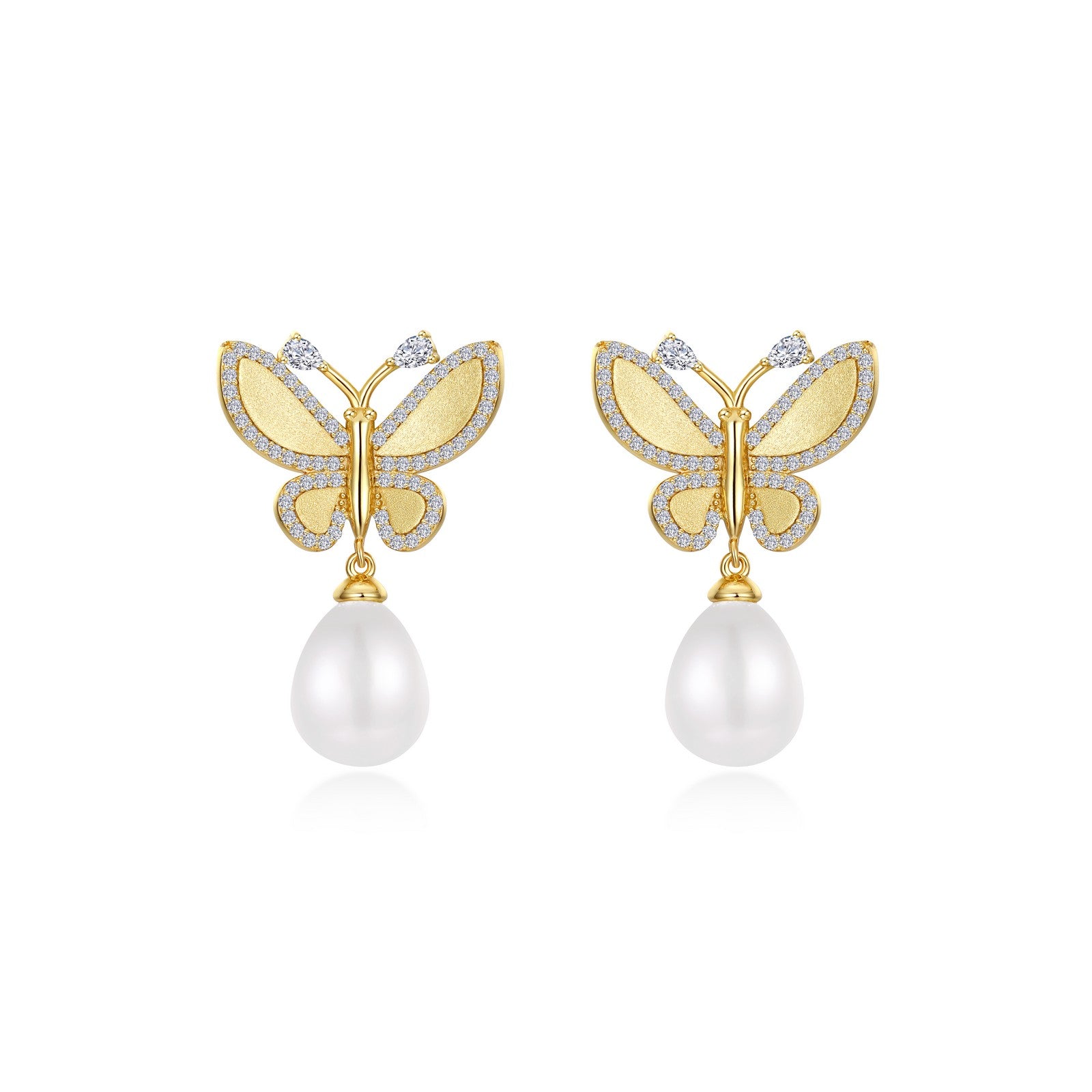 statement butterfly with cultured freshwater pearl drop earrings