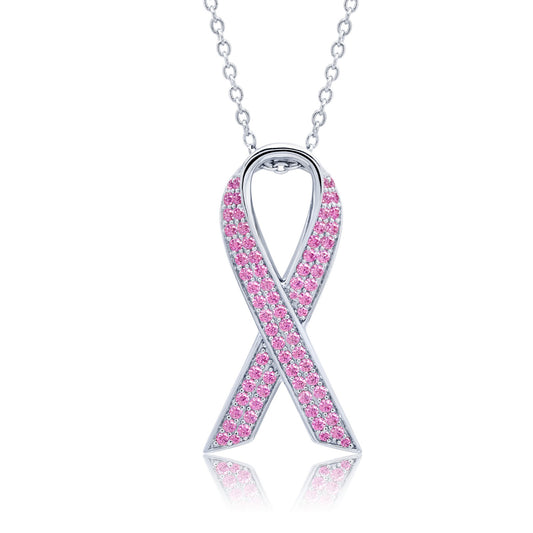 pave pink ribbon necklace