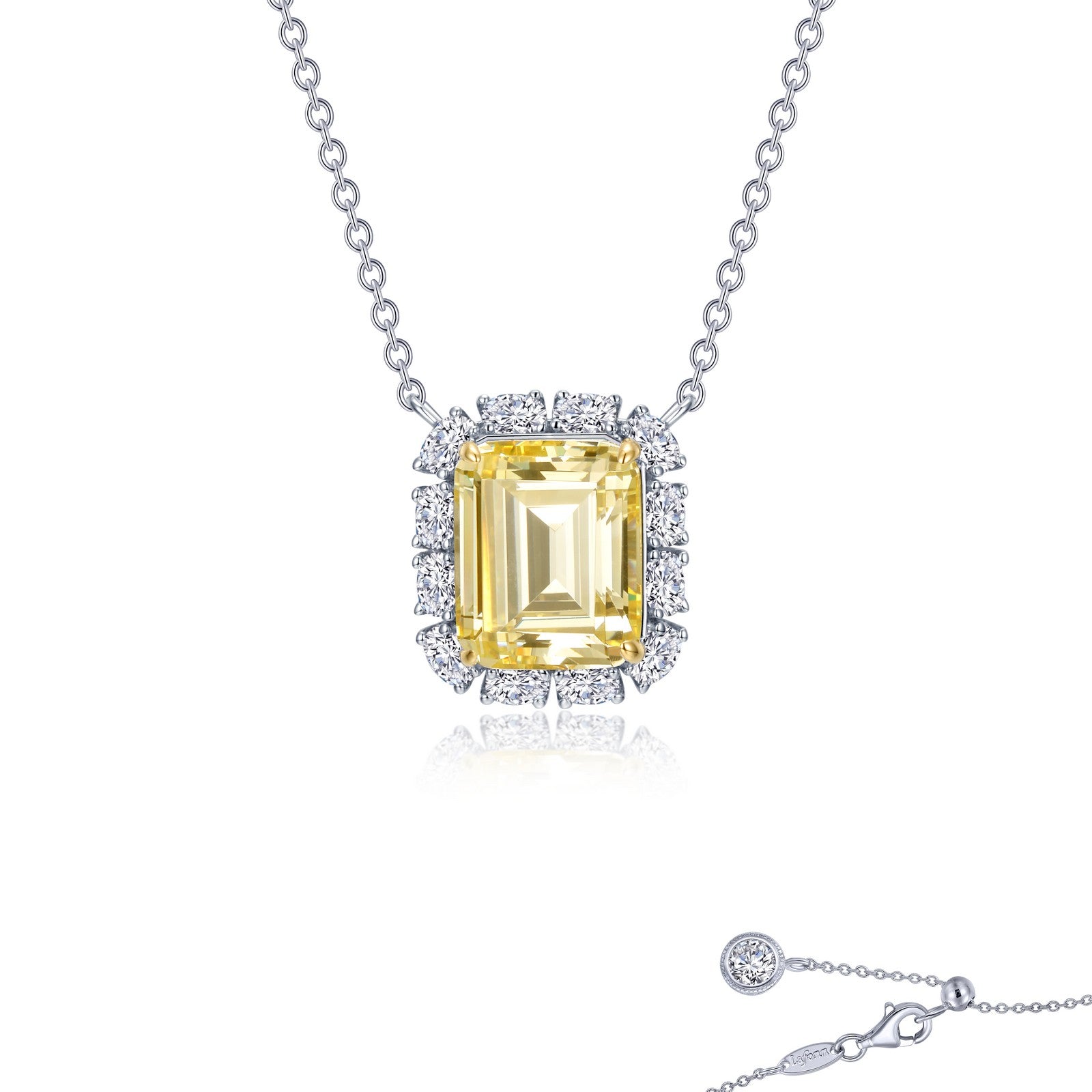 emerald cut halo necklace
