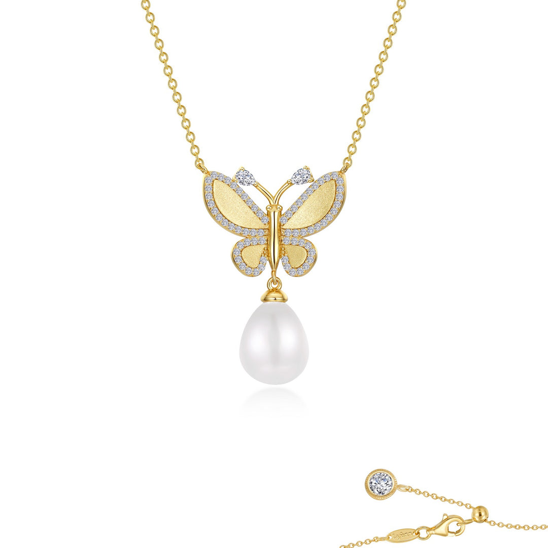 statement butterfly with cultured freshwater pearl necklace