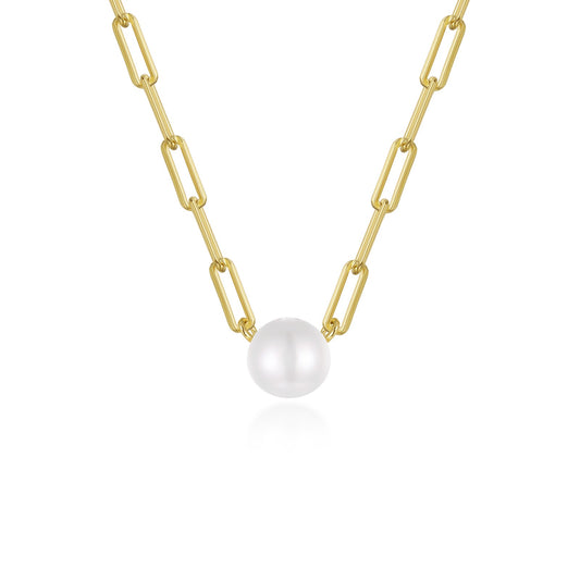 paperclip necklace with cultured freshwater pearl
