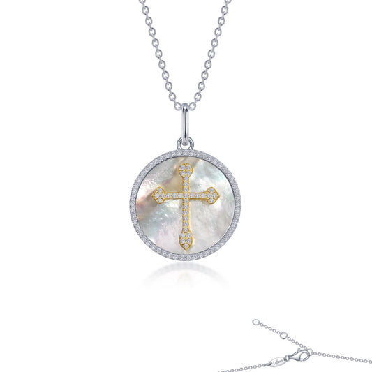 cross on mother of pearl disc necklace 1