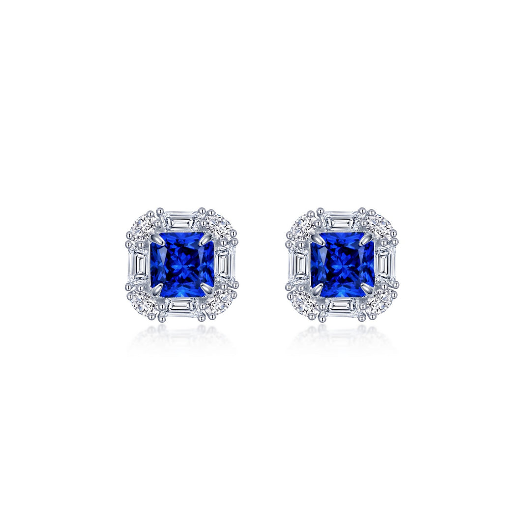 Fancy Lab-Grown Sapphire Halo Stud Earrings