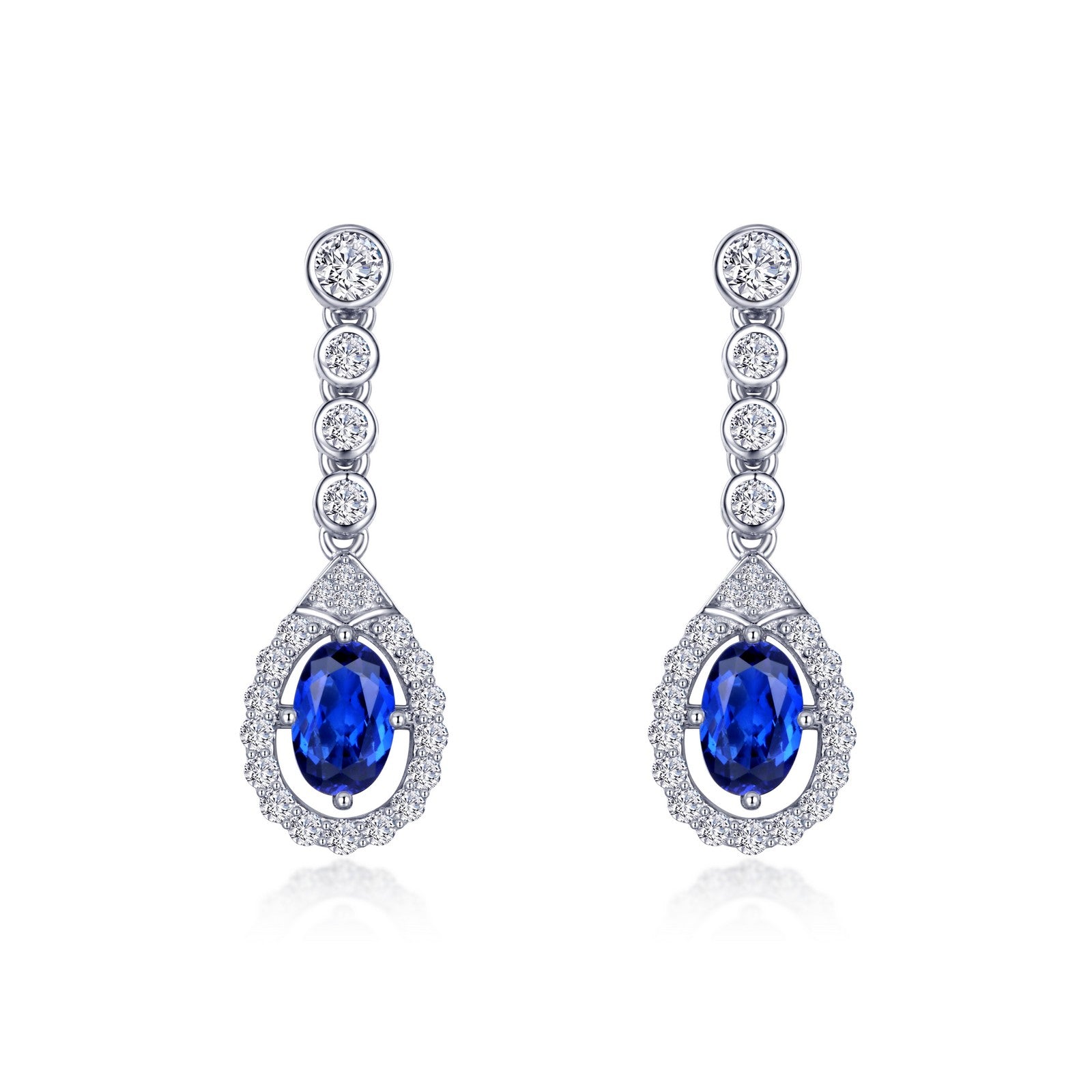 fancy lab grown sapphire halo drop earrings