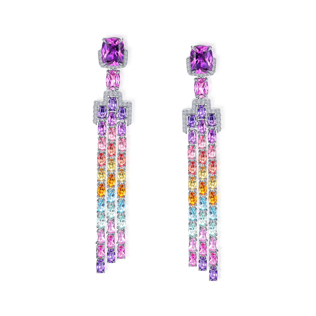 fancy lab grown sapphire chandelier earrings 1