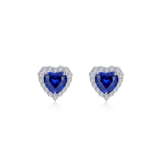 fancy lab grown sapphire halo heart earrings