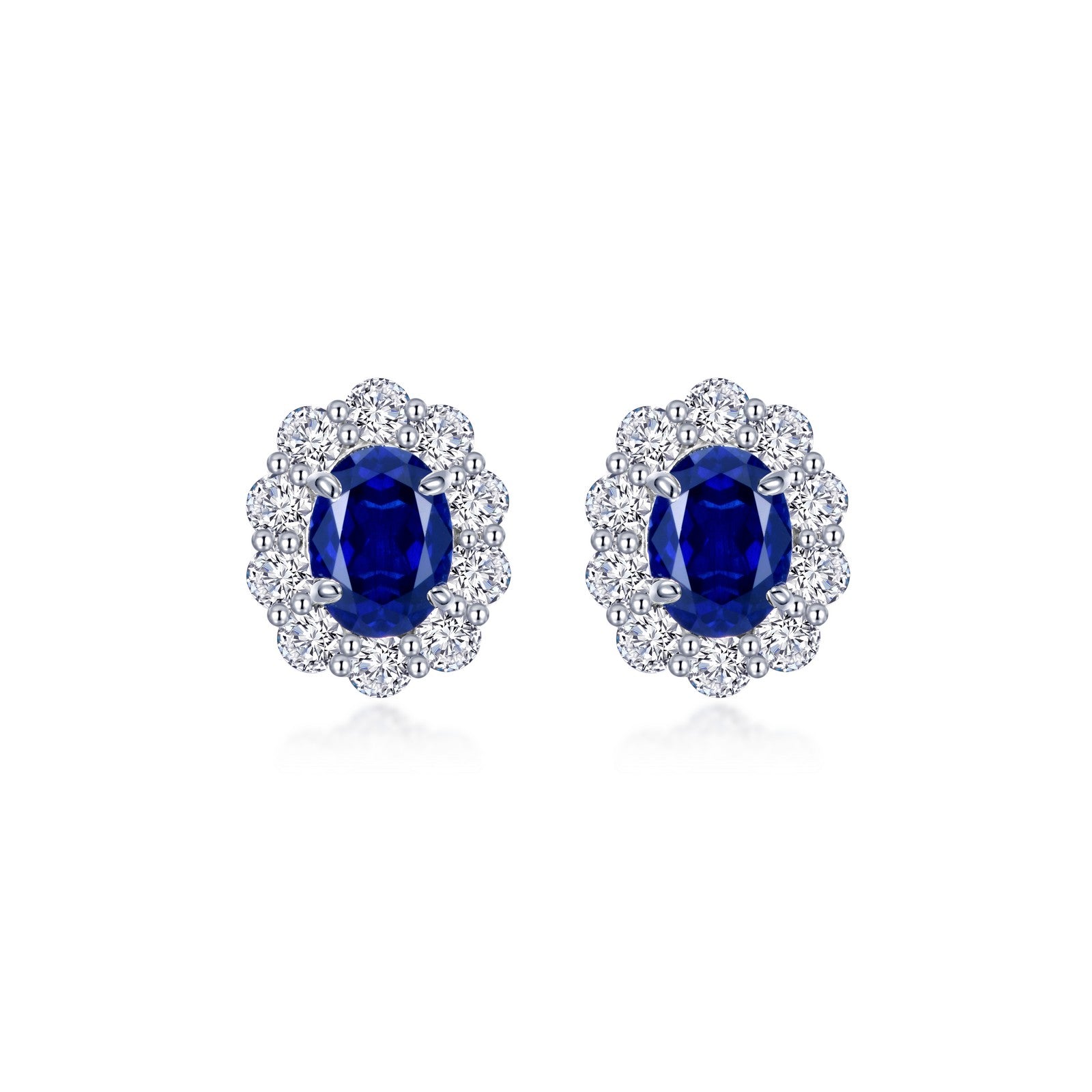 fancy lab grown sapphire halo stud earrings 3