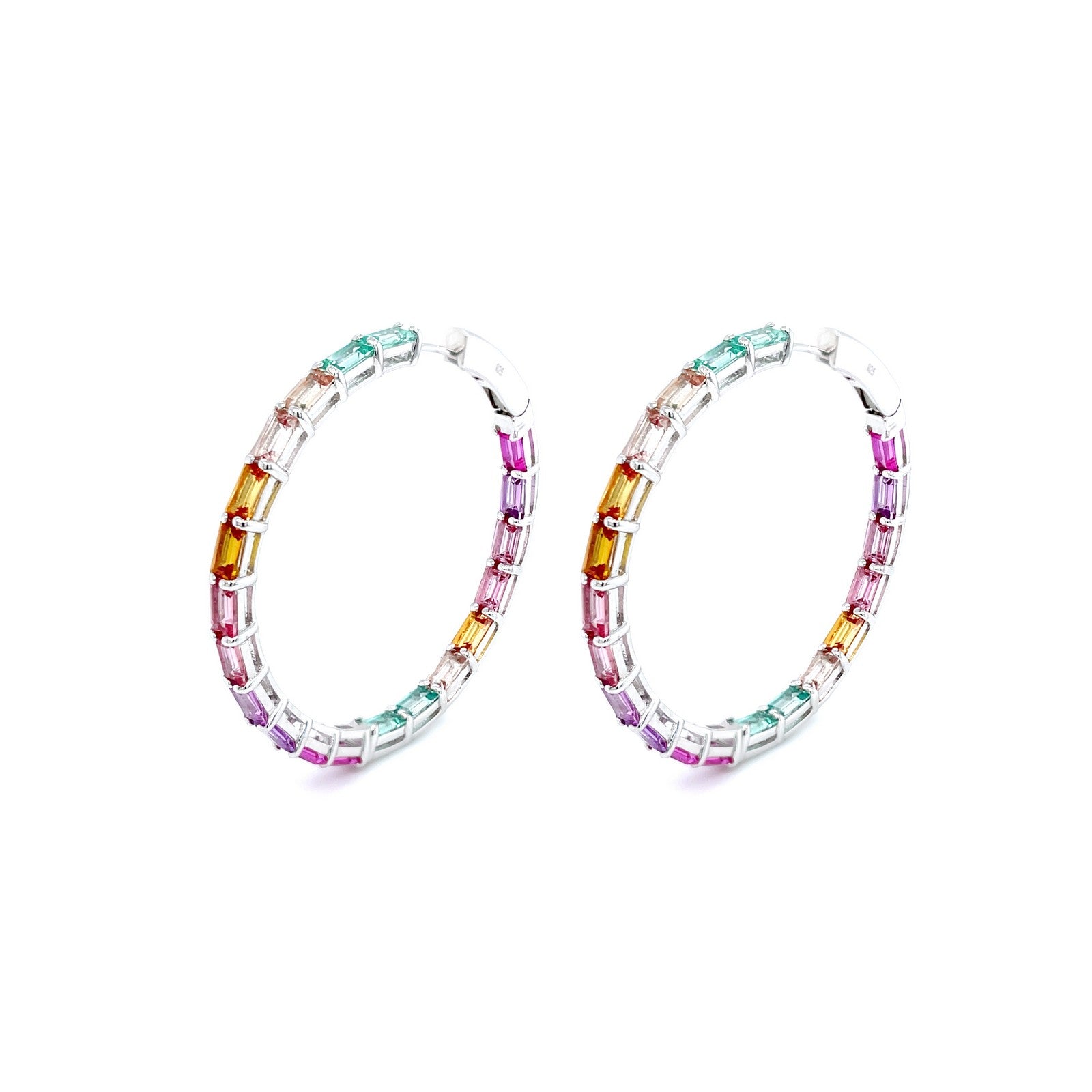 45 mm fancy lab grown sapphire hoop earrings 1