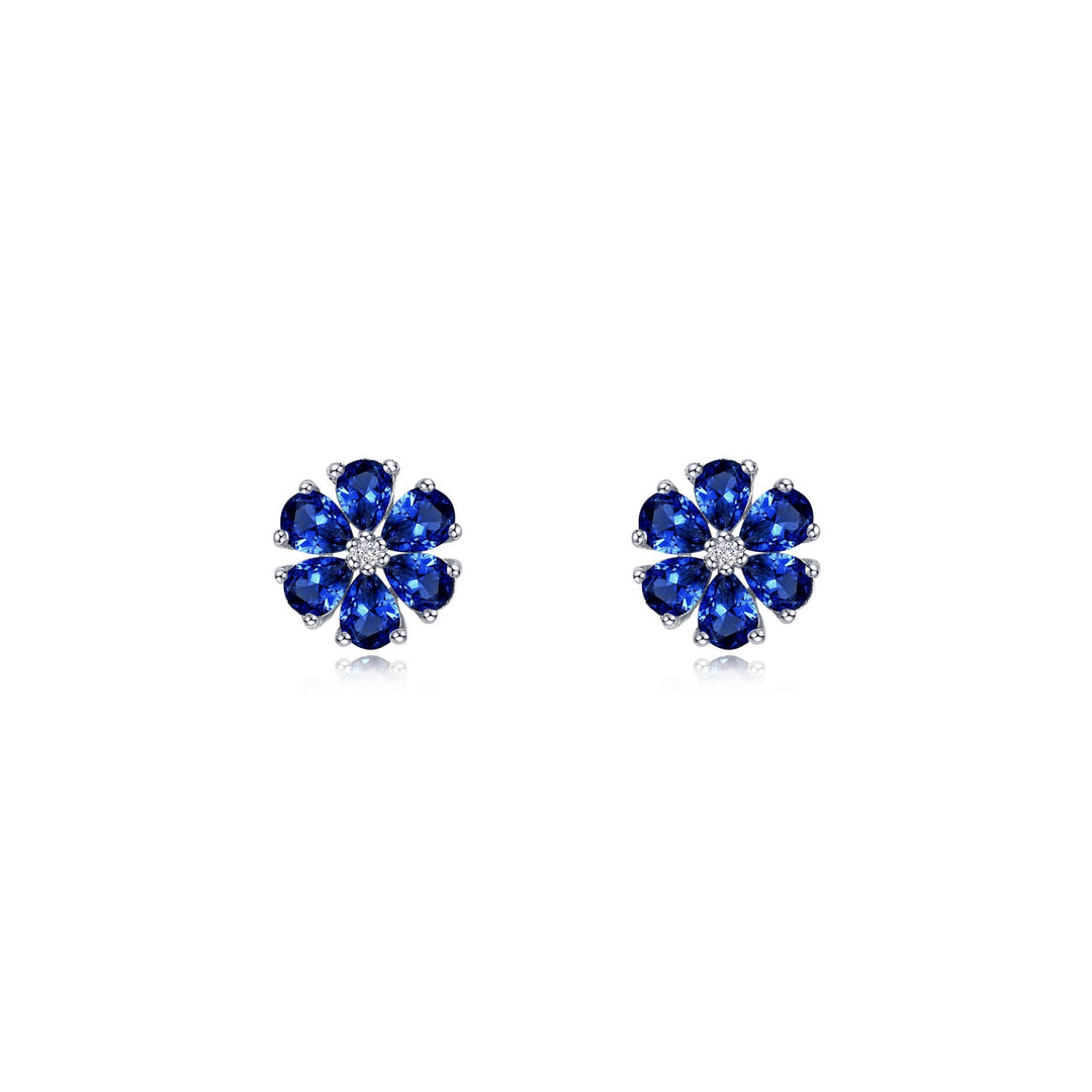 Fancy Lab-Grown Sapphire Flower Stud Earrings