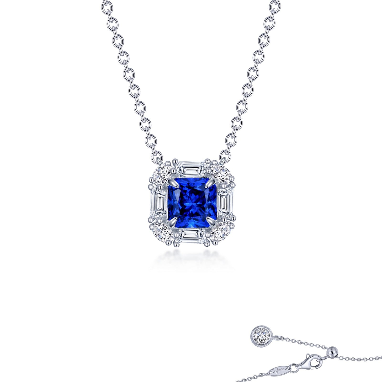fancy lab grown sapphire halo necklace 1