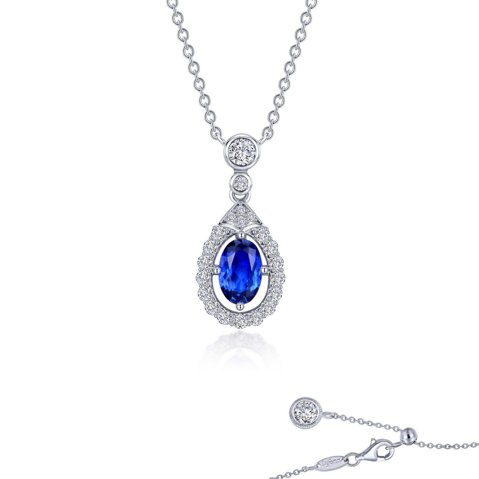 fancy lab grown sapphire halo necklace 2