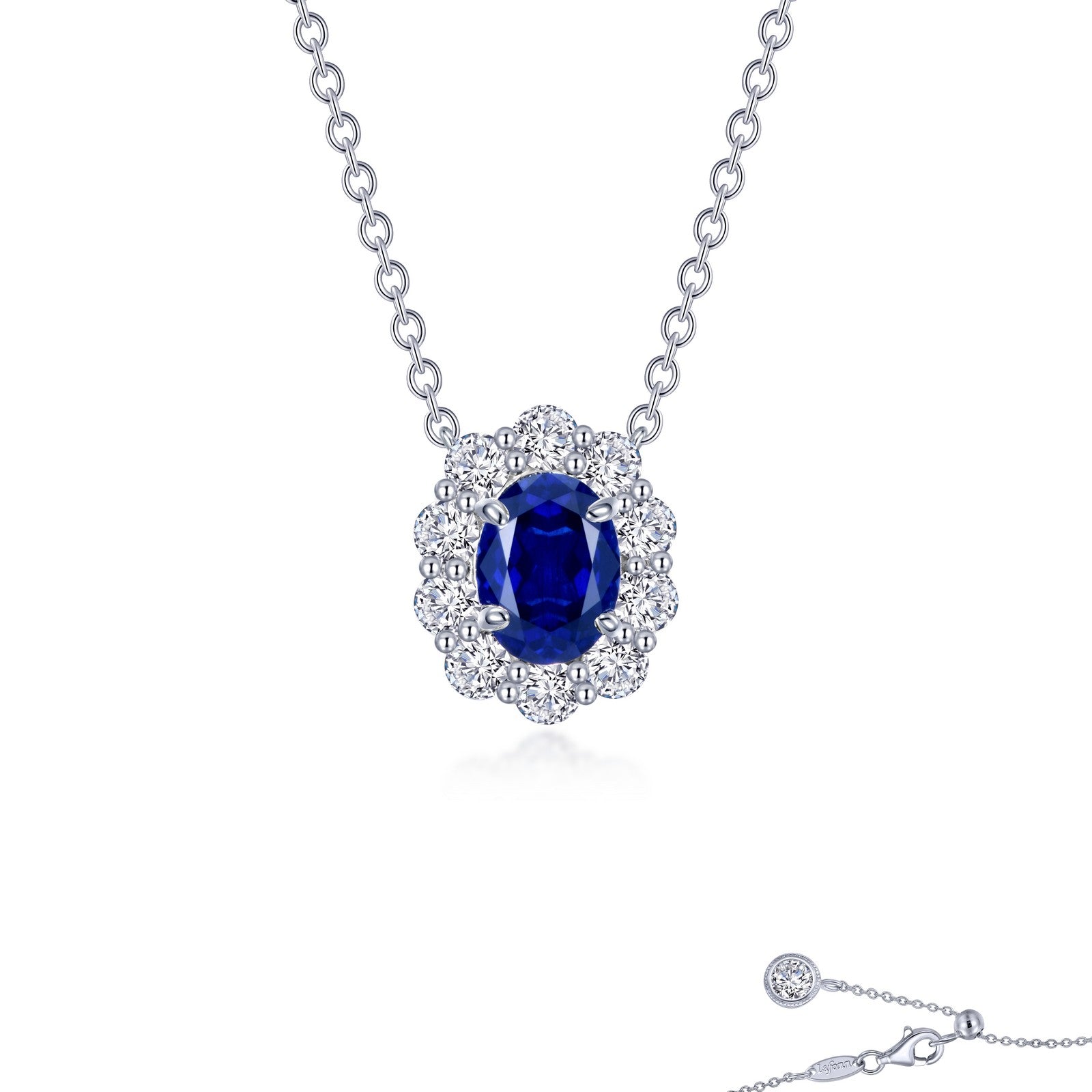 fancy lab grown sapphire halo necklace 6